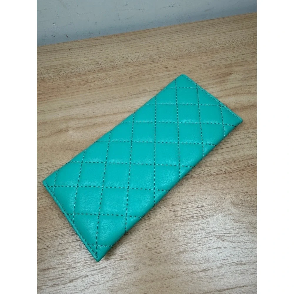 Studio Badgley Mischka Wallet Womens OS Green Teal Diamond Quilted Vegan Leather